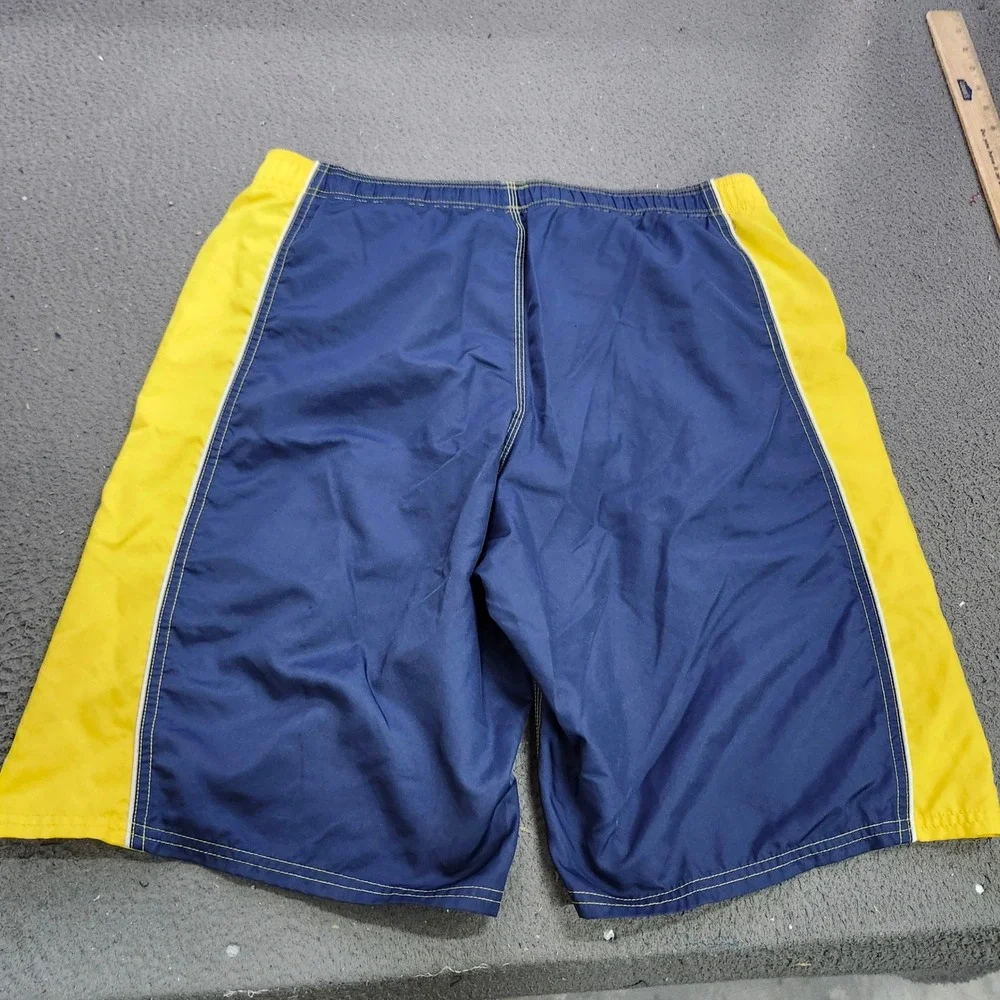 Nike Mens Navy Blue Yellow Colorblock Board Shorts Swim Trunks Mesh Lined